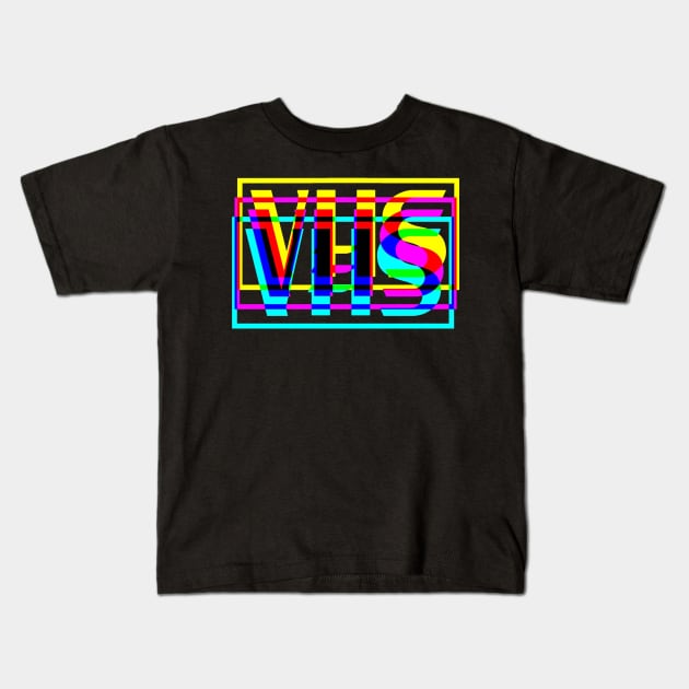 Retro VHS Glitched Kids T-Shirt by Meta Cortex